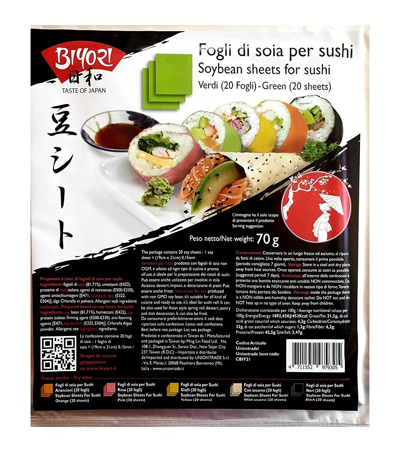 Fogli di soia verdi per sushi Biyori 70g. (20 fogli)